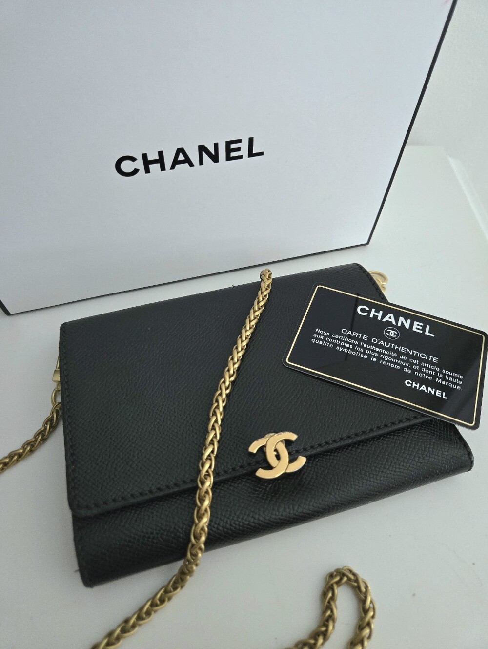 Authentic CHANEL‎ 1998 Black Gold Caviar Conversion WOC Full Set